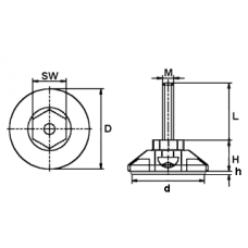 STELVOET ANTISLIP Ø48MM M8X40 ZWART