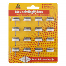 20MM MEUBEL- VILTGLIJDER+ NAGEL GRIJS (16 STUKS)