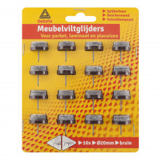 20MM MEUBEL- VILTGLIJDER+ NAGEL BRUIN (16 STUKS)