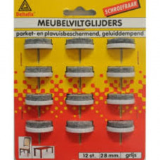 28MM MEUBEL- VILTGLIJDER+ NAGEL GRIJS (12 STUKS)