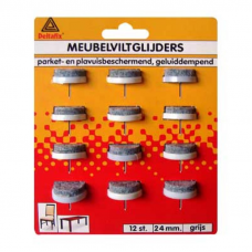 24MM MEUBEL- VILTGLIJDER+ NAGEL GRIJS (12 STUKS)