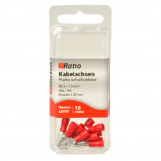 10X ROOD KABELSCHOEN VLAKSTEKKER 0,5-1,5MM²