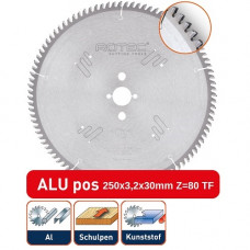 ROTEC HM CIRKELZAAGBLAD NF-METALEN 250X3,2X30MM Z=80 TF POS