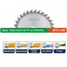 ROTEC HM CIRKELZAAGBLAD 160X2,2X20 Z=48 TF UNI (TRESPA) OPTI-LINE