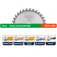 ROTEC HM CIRKELZAAGBLAD 160X2,2X20 Z=48 WZ OPTI-LINE