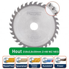 ROTEC HM CIRKELZAAGBLAD 216X2,8X30MM Z=48 WZ NEG