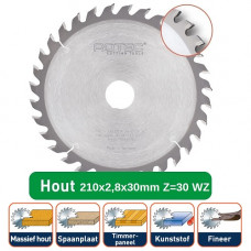 ROTEC HM CIRKELZAAGBLAD 210X2,8X30MM Z=30 WZ