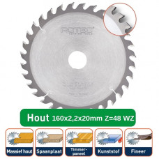 ROTEC HM CIRKELZAAGBLAD 160X2,2X20MM Z=48 WZ