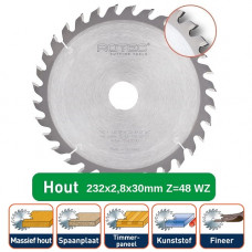 ROTEC HM CIRKELZAAGBLAD 232X2,8X30MM Z=48 WZ