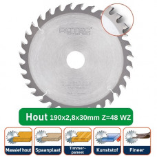 ROTEC HM CIRKELZAAGBLAD 190X2,8X30MM Z=48 WZ