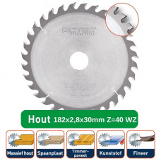 ROTEC HM CIRKELZAAGBLAD 182X2,8X30MM Z=40 WZ