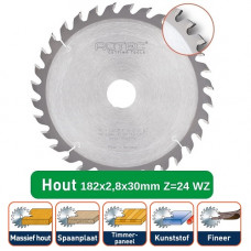 ROTEC HM CIRKELZAAGBLAD 182X2,8X30MM Z=24 WZ