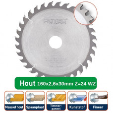 ROTEC HM CIRKELZAAGBLAD 160X2,6X30MM Z=24 WZ