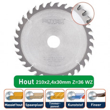 ROTEC HM CIRKELZAAGBLAD 210X2,4X30MM Z=36 WZ