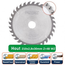 ROTEC HM CIRKELZAAGBLAD 210X2,8X30MM Z=48 WZ